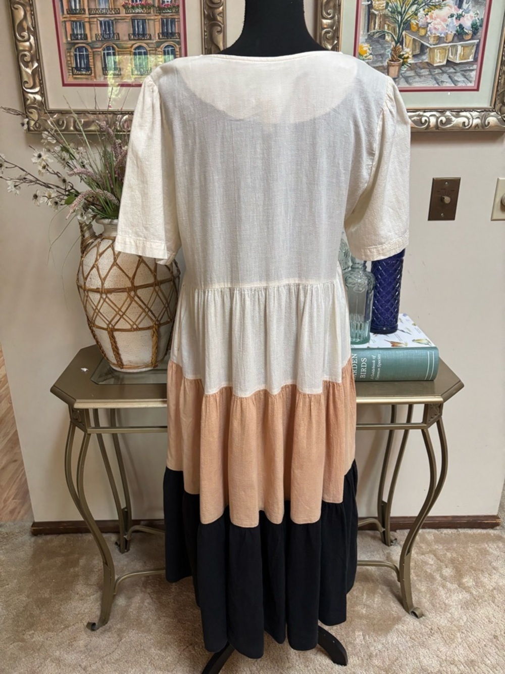 TWO POTATO VINTAGE NEUTRAL TIERED MAXI DRESS BOHO PEASANT COTTON COTTAGECORE - Picture 6 of 9